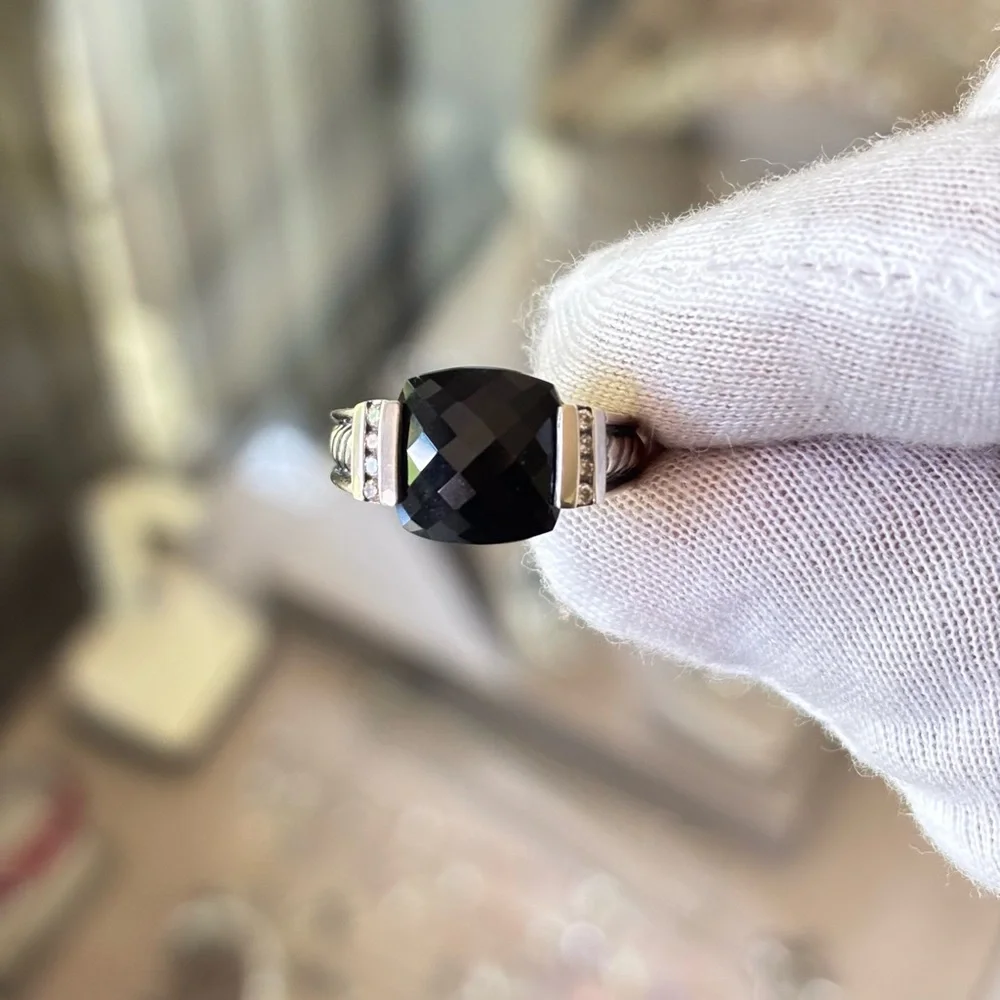 David Yurman Deco Cable Ring with Black Onyx & Diamonds 5